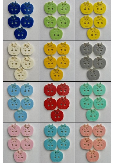 Elma Figürlü Bebe Düğmesi 60 Adet Her Renkten 5 Adet