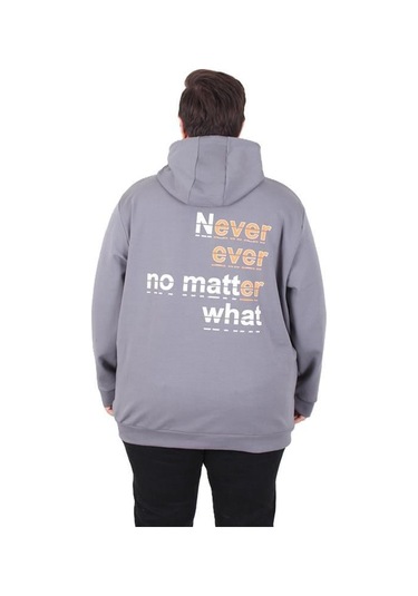 Starbattal Büyük Beden Kapüşonlu Sweat Double Face Never 25706 Fume Fume