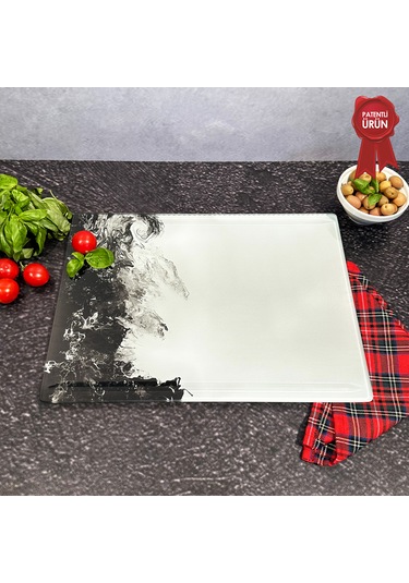 Kanallı Cam Kesme Tahtası - Black Wave - 25x35cm