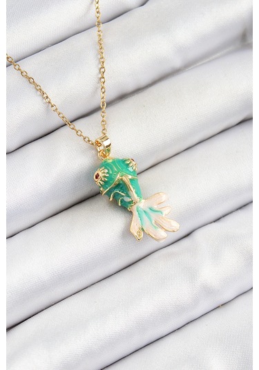 316l Çelik Zincir Yeşil Balık Model Gold Renk Kadın Kolye Eb-bko1 Çok Renkli
