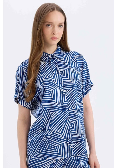 Defacto Regular Fit Desenli Kısa Kollu Gömlek C9621ax25spbe331 Mavi