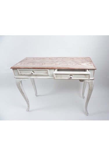 Masifart 100 Cm Seme Beyaz Eskitme Dresuar Çekmeceli Makyaj Masas Beyaz