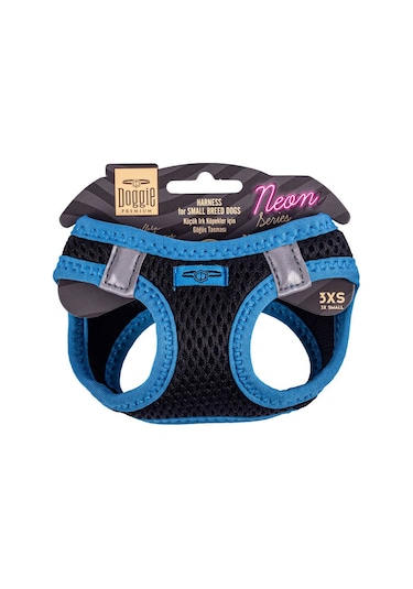 Doggie Havalı Dokuma Neon Serisi Küçük Irk Göğüs Tasması Mavi 3XS Mavi