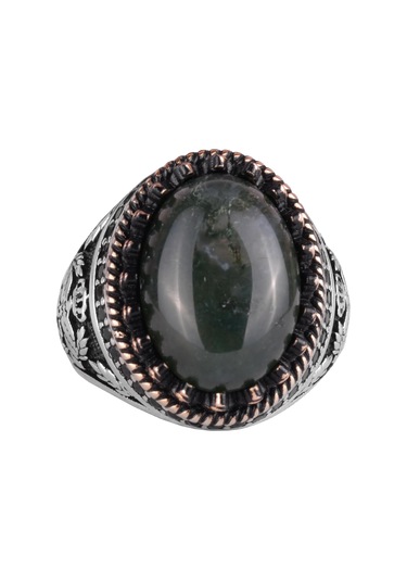 Gerçek Doğal Taş Yüzük - El Yapımı Kartal Yüzüğü - 925 Ayar Gümüş Moss Agate Yüzük Gümüş