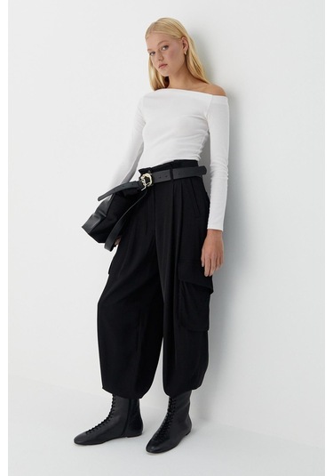 Dökümlü Kargo Pantolon Siyah Siyah