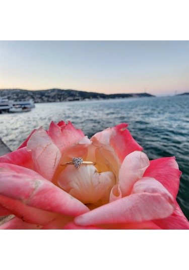 Love Kalp Tektaş Minimal Estetik 14 Ayar Altın Yüzük-Hediye Tekta 552950145