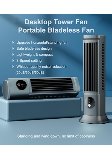 Jialan Yatak Odası Için 10'' Kule Vantilatör, 3 Hızlı Kanatsız