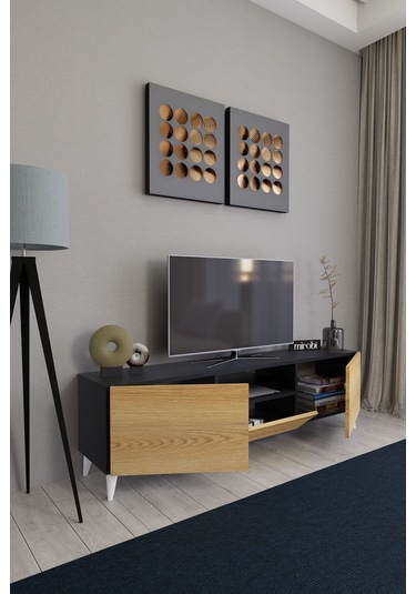 Bravix Modern Tv Ünitesi 3 Bölmeli Tv Sehpası Gövde Antrasit ... Antrasıt/atlas Çam