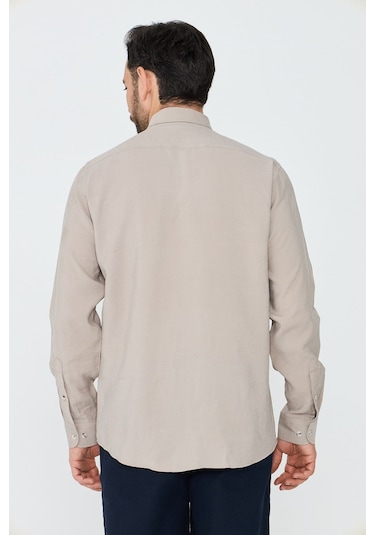 White Stone Krem Rengi Dynamic Fit Uzun Kollu Erkek Gömlek