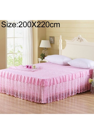 Sones Dantel Yatak Etek Çarşaf Prenses Yatak Örtüsü Yatak Örtüsü, Boyut: 200x220cm Pembe