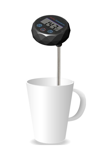 Padalink Siyah Gümüş Çelik Plastik Kahve Termometresi, Dikiş Pil Dahil, Hediye Kutusu İle, 15.5cm, 70g Siyah