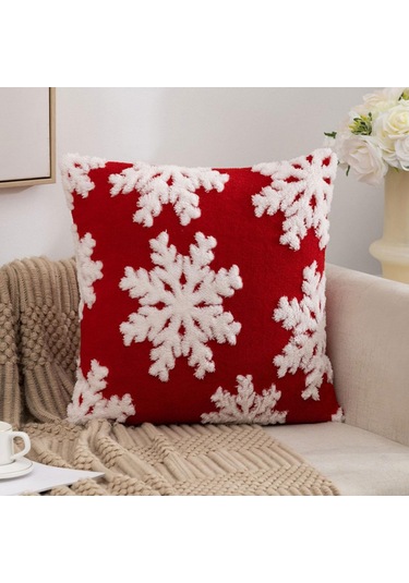 Suntek Yılbaşı Yastık Kılıfı 45x45 Cm Mobilya Kanepe Yatak Kırmızı Beyaz