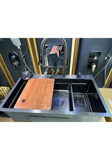 Nefa Yapı Yeni Teknolojik Yağmurlama,kesme Tahtası,bıçaklık,2 Tepsi Ankastre Evye Seti Antrasit Diğer