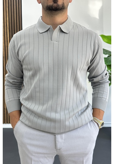 Erkek Açık Yaka Normal Kalıp Kazak Gri Edw412 Gri