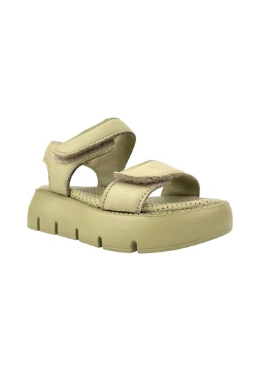Top Level Hakiki Deri Çocuk Sandalet Olive Olive Yeşil