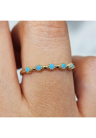 Fasekgold Firuze Taşlı Beş Taşlı Minimal Modern Tasarım 925 Ayar Gümüş Yüzük