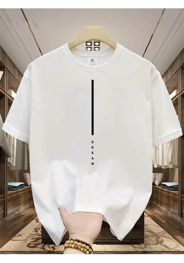 Guılan Erkek Yazlık %100 Pamuk Rahat Spor Tişört - Rüya Mektup Baskılı Kısa Kolluwhıte WHITE