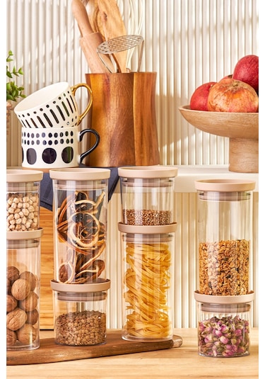 Emsan Arya 8'li Kavanoz/Saklama Kabı Bej