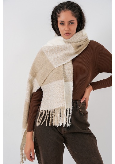Kadın Yumuşak Dokulu Kalın Şal Atkı 15951 - Vizon Vizon