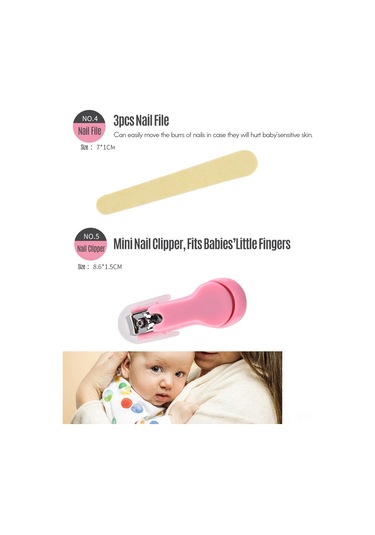 Vkemall Bebek Bakım 8'li Set: Tırnak Kırıcı, Fırça, Tarak, Burun Emici, Parmak Fırçası, Elektronik Termometre + Depolama Kutusu Mavi