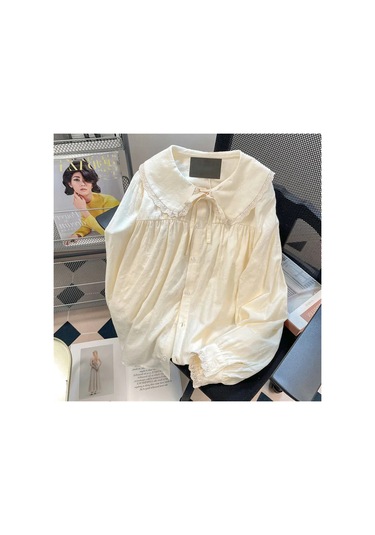 Xpqbb Xpabb Kadın Dantel Çiçek Yaka Gömlek - Uzun Kollu Rahat Bluzaprıcot Aprıcot