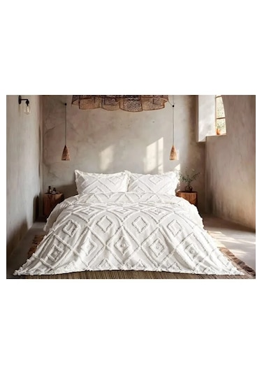 Iskandinav Ekru Çift Kişilik Yatak Örtüsü 240 X 250 Cm Ve 2 Adet Yastık