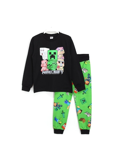 Minecraft Baskılı Erkek Çocuk Uzun Kollu Pijama Takımı