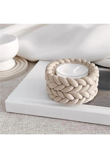 Geekyou Tekrardan Kullanılabilir Örgü Desenli Mumluk, Mini Çiçek Saksısı Ve Dekoratif Nesneler İçin Silikon Kalıp - 6.1x3.1 Cm