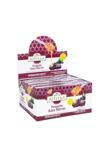 Apitera Doğal Bal, Kara Mürver, Zerdeçal, C Vitamini Ve Propolis İçeren Takviye Edici 96 Lı Boğaz Pastili