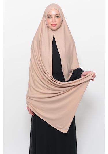 Hazır Pratik Geçmeli Lüks Düz Penye Şal Çapraz Hizalı Açık Bej
