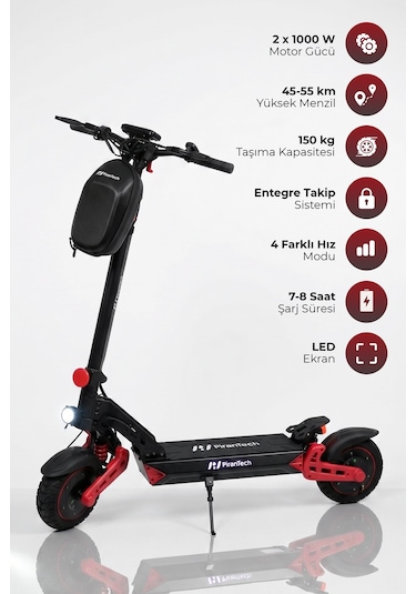 Pirantech D2promax Elektrikli Scooter 2000w-3000w Güç - Kırmızı