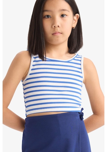 DeFacto Kız Çocuk Bisiklet Yaka Çizgili Atlet Z7814A625HSBE124 Mavi