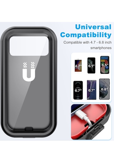 Hl-159 Su Geçirmez Motosiklet Dikiz Aynası 47-68 Inç Telefonlar Için Telefon Montaj Tutacağı Rotasyonu - Tamamı Siyah