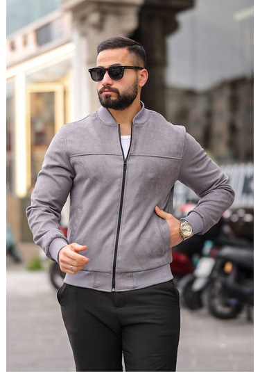 Erkek Süet Kolej Ceket Gri Süet