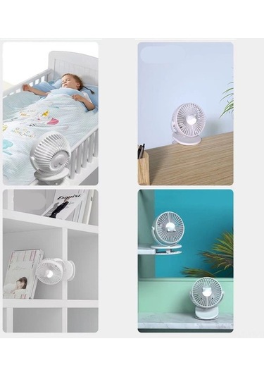 Pazly Taşınabilir Usb Fan - Mini Masa Fanı, Klip Şarjlı, 3 Hız + Gece Lambası, Yeşil Yeşil