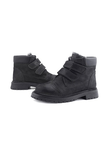 Rakerplus Siyah Simli Cırt Cırtlı Hakiki Deri Kız Çocuk Bot Siyah