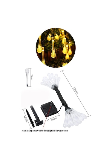 Technojet Solar 30 Ledli Su Damlası Model Sarı Renkli Güneş Enerj Sarı