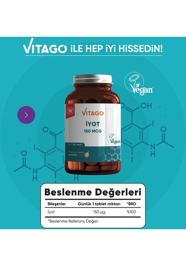 Vitago Premium 150 Mcg İyot İçeren Takviye Edici Gıda 120 Tablet