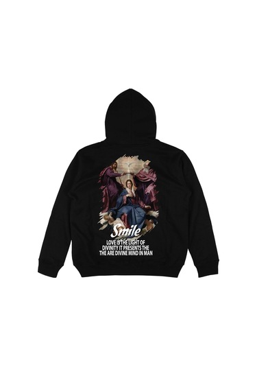 Smile Siyah Oversize Unisex Kapüşonlu Sweatshirt Hoodie Siyah-ag253h Siyah