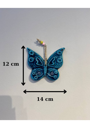 El Yapımı Nazar Boncuğu, Duvar Dekorasyon Ürünü, Seramik, El İşçiliği, Turkuaz Renkte Kelebek Desenli -
