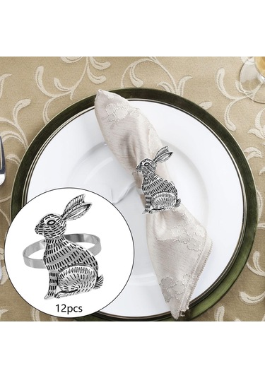 Homyl Tavşan Desenli Paskalya Peçete Halkaları Gümüş Gümüş