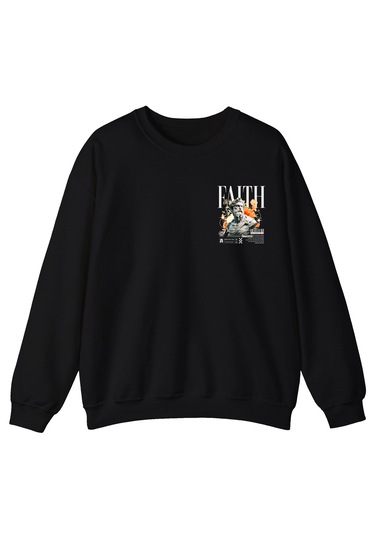 Baskılı Unisex, Sıfır Yaka Regular Sweatshirt Siyah