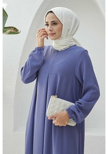 Neways 6482- Ön Tek Pileli Krep Elbise Eflatun