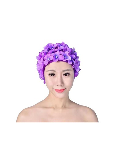 Mor Su Sporları Şapka Muhteşem Yumuşak Yeniden Kullanılabilir Kadın Duş Şapka Renkli Su Sporları Şapka Plaj Yüzme Şapka Yetişkin İçin Mor