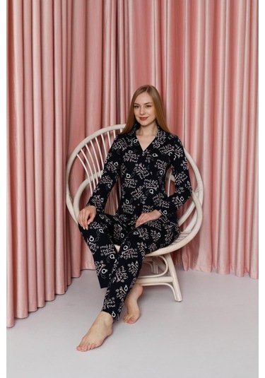 Ahengim Kadın Pijama Takımı Süprem Uzun Kollu Boydan Düğmeli Diamond Yazılı Pamuklu Mevsimlik W20622305 Lacivert Ahengim Kadın Pijama Takımı Süprem Uzun Kollu Boydan Düğmeli Diamond Yazılı Pamuklu Mevsimlik W20622305 Lacivert