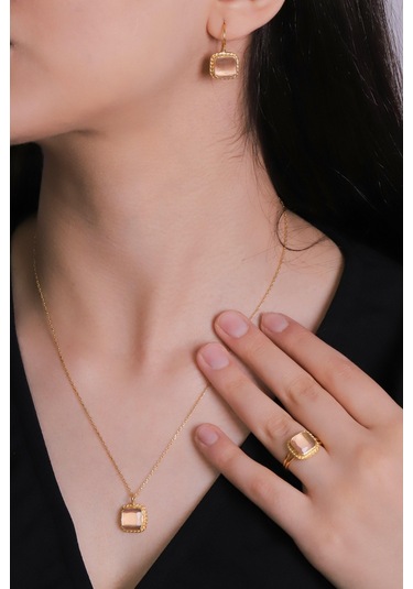 Beyisa Güneş Taşı Serisi Sarma Kare Kesim Renkli Otantik Gümüş Takı Seti