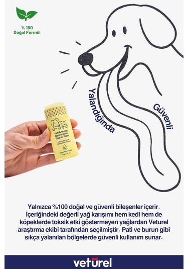 Veturel Kedi Köpek Pati Balm %100 Doğal Nemlendirici Stick Dirsek Burun Koruyucu Onarıcı Bakım - 40gr