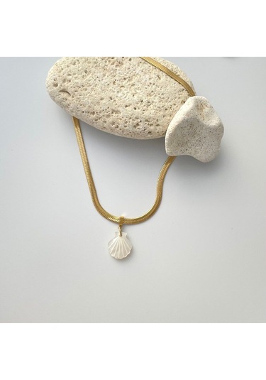 Sedef Taşlı Deniz Kabuğu İtalyan Zincir Çelik Kolye