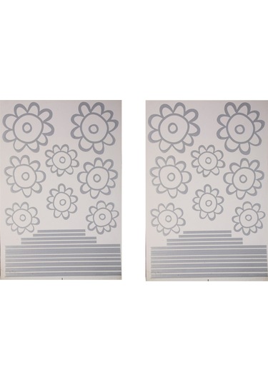 Duvar Süsü Sticker 2 Adet Gri Papatyalı Şeffaf Filmli Pvc 48x33