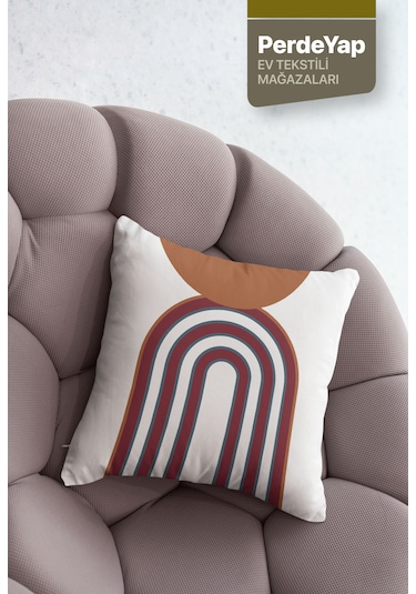 Beyaz Zemin Üzerine Bordo Geometrik Desenli 4lü Kırlent Kılıfı